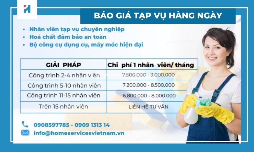 Bảng báo giá tham khảo tạp vụ hàng ngày Home Services Việt Nam