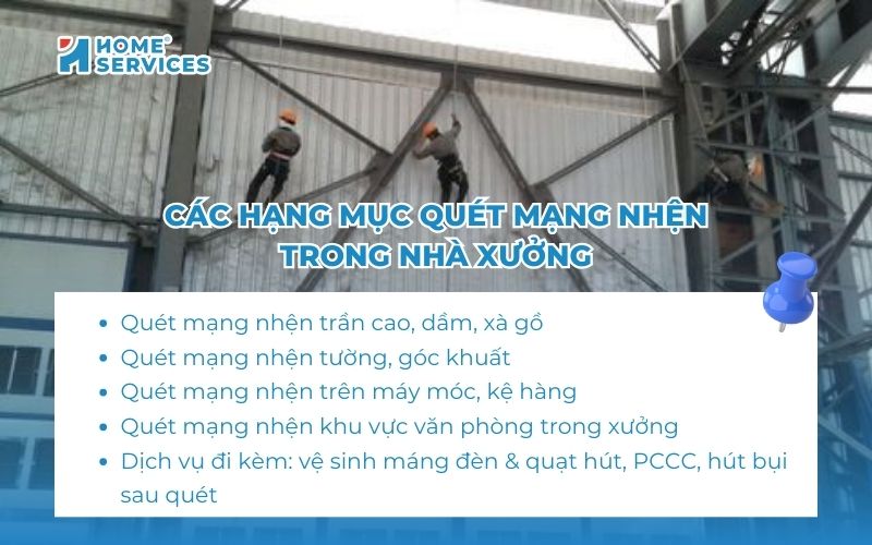 Các hạng mục quét mạng nhện nhà xưởng