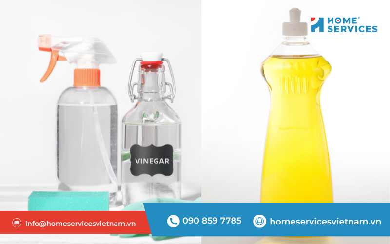 Lau kính sạch bằng giấm và nước rửa chén