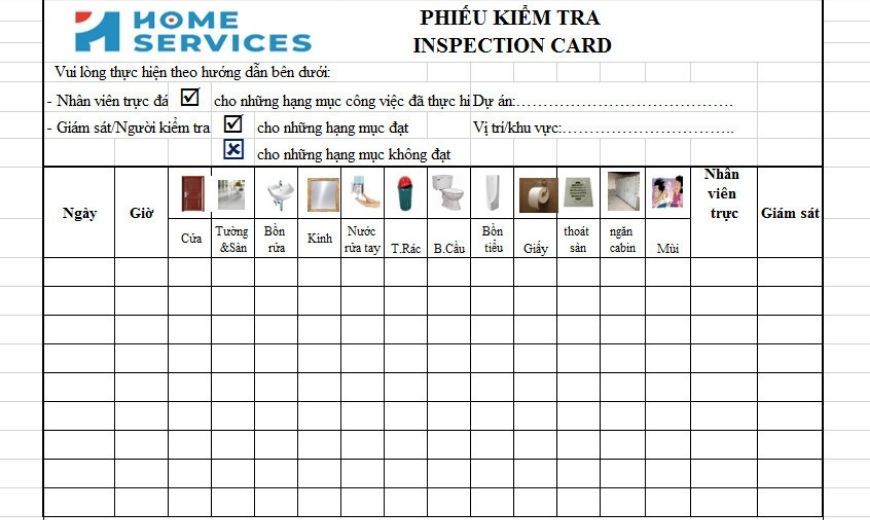 checklist khu vực toilet Home Services Việt Nam