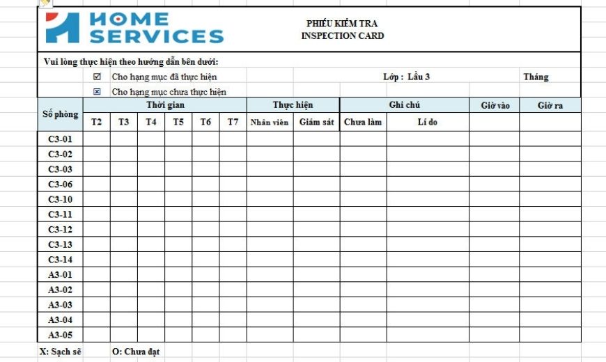 mẫu checklist trường học tổng quát Home Services Việt Nam