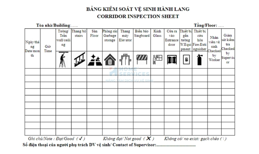 Checklist vệ sinh hành lang trường học