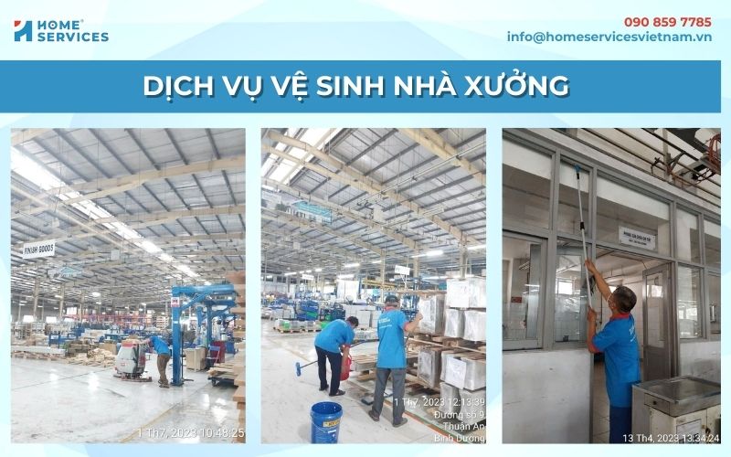 Nhân viên đang thực hiện dịch vụ vệ sinh nhà xưởng