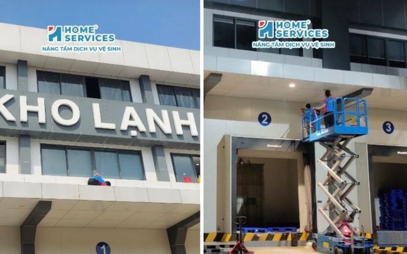 Nhân viên Home Services Việt Nam đang vệ sinh kho lạnh Hoàng Hà